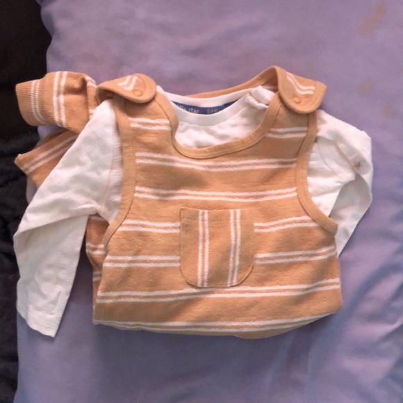 NWT Striped Tan and White Baby Overalls by Dunnes - Picture 13 of 13